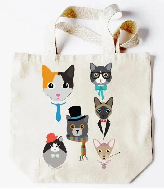 New Hipster Cat Kittens Calico Siamese Large Tote Canvas Office Bag USA Made
