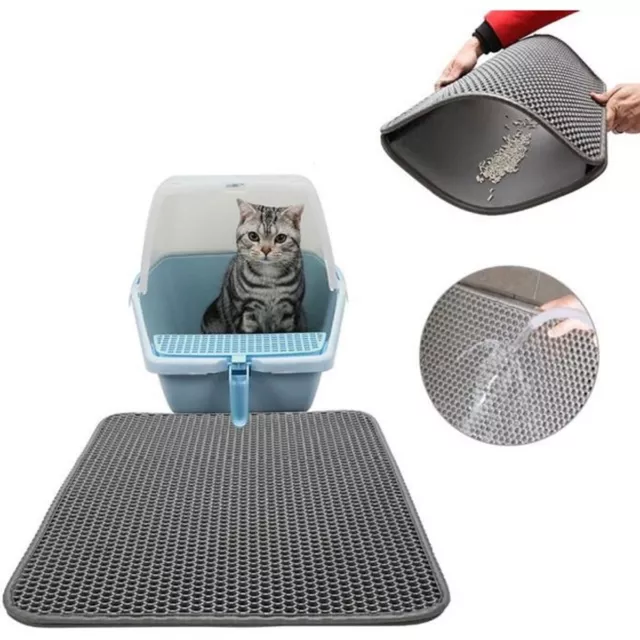 Tapis litière pour chat double couche pliable et détachable Gris