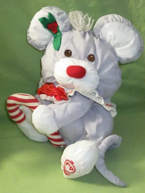 Fisher Price VINTAGE 1987 Puffalump Gray CHRISTMAS MOUSE Candy Cane PLUSH #8016