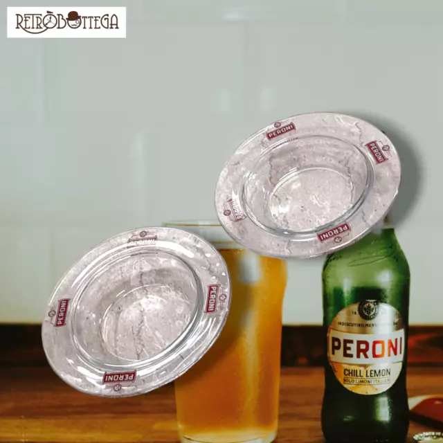 Coppia posaceneri birra Peroni in vetro trasparente logo rosso