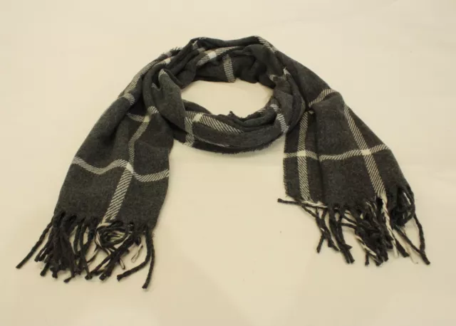 ASOS Design Women's Grid Plaid Tassel Scarf EG7 Charcoal Grey One Size NWT