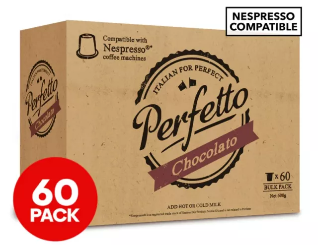 Nespresso Compatible Hot chocolate Pods 60x Capsules Perfetto 60 Pack Machine