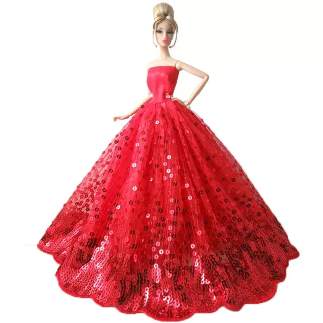 Wedding Dress Red Evening Party Gown Clothes for Barbie Doll Outfit For 1/6 Doll