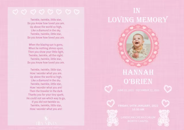 Cloudy Bear Childs Pink Funeral Orden De Servicio Personalizada Tarjeta Premium A5 3