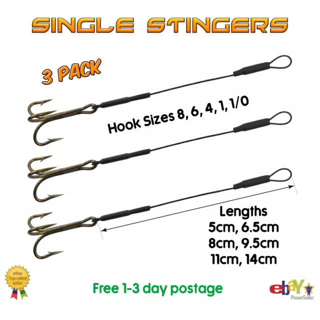 x3 Single Stingers - Wire Trace - Lure Soft Baits - Pike & Predator Fishing