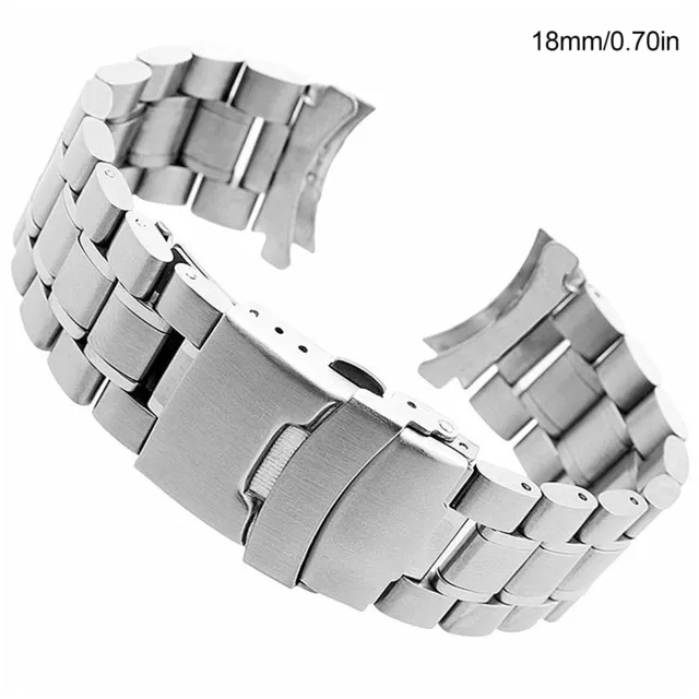 Curved Stainless Steel Metal Solid Watch Band Strap Clasp Replacement 18~24mm UK
