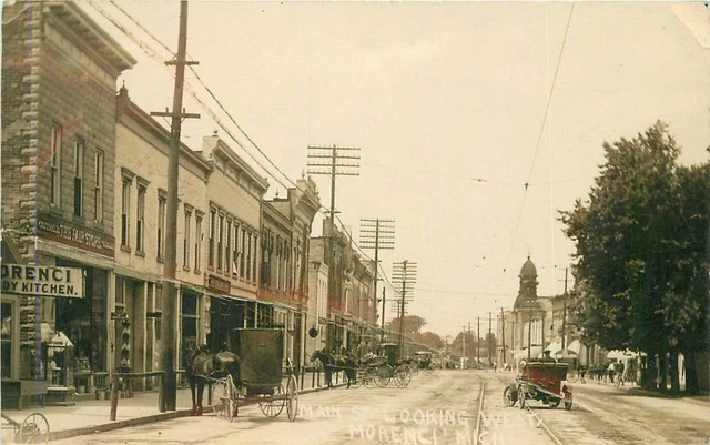 Michigan Morenci Main Street looking West RPPC Photo Postcard 22-3901