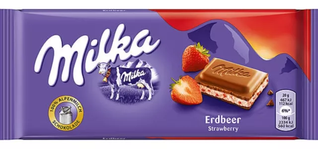 10 Milka Tafeln a 100g Erdbeer Schokolade gefüllte Alpenmilchschokolade