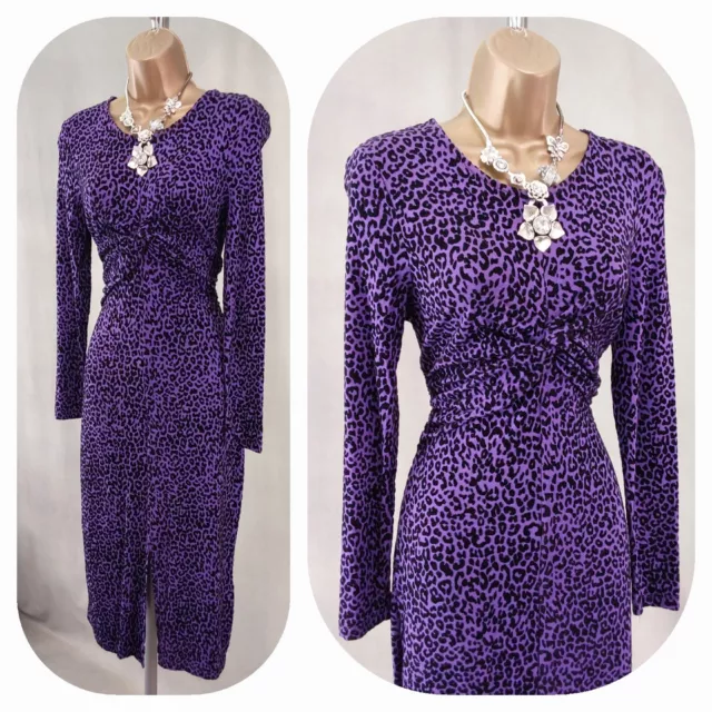 ~🌸MOVES by MINIMUM🌸~ UK 10  Purple Velvet Leopard Print Wiggle Bodycon Dress