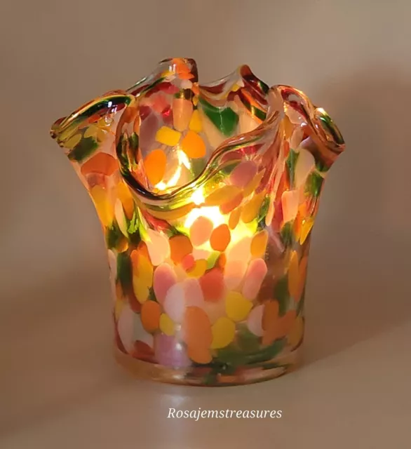 Zorza Poland Handkerchief Vase, Hand Blown Art Glass 5.75” Tall, Candle Holder