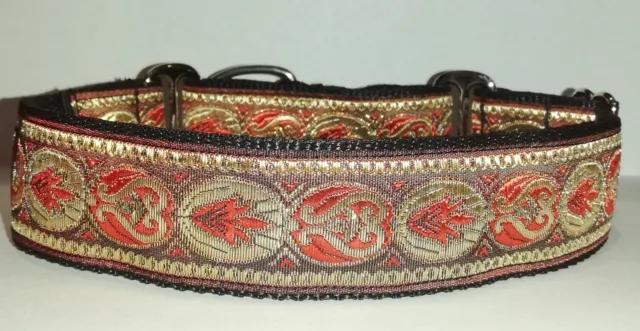 Martingale Dog Collar 1.5" 38mm Wide Red Gold Greyhound Lurcher Saluki Whippet