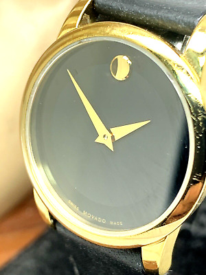 Movado Women's Watch Swiss Quartz Gold Case Museum Black Dial 28mm Leather