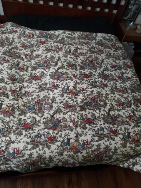 Vintage French Toile Full Or Twin Bed Blanket 72x83