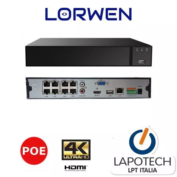 Lorwen Nvr Lw-Nvr4Ks16C8P Poe Integrato 16 Ch Hdmi 8 Canali Alimentati H265 4K