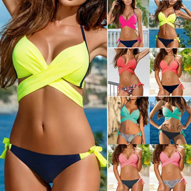 Women Brazilian Bikini Set Push-Up Padded Bra Halter Swimsuit Swimwear Beachwear