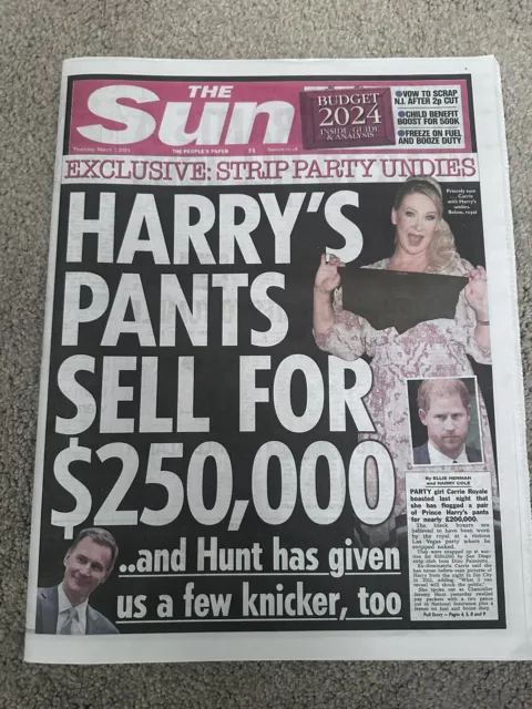 The Sun 7th March 2024 7/3/24 Budget And Prince Harry Exclusive