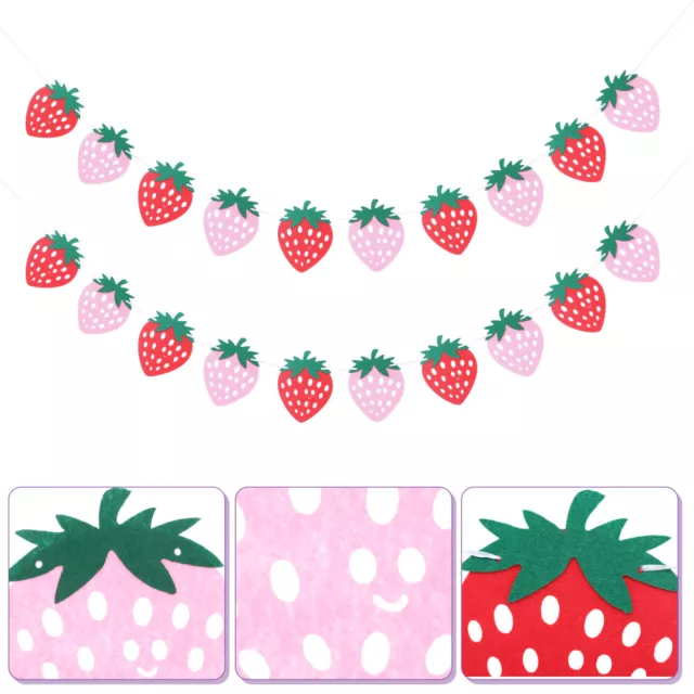 2 Sets Birthday Strawberry Banners Party Hanging Banners Birthday Felt Buntings