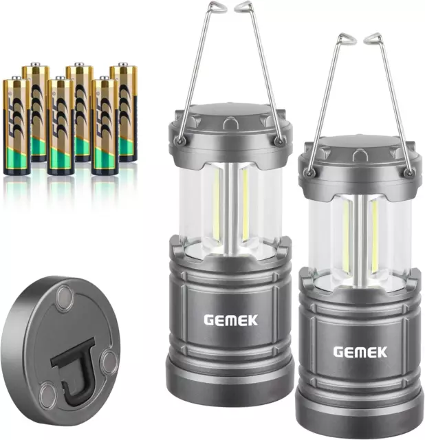 GEMEK 2 Pack LED Lantern, Collapsible Emergency Battery Powered Lights with Base