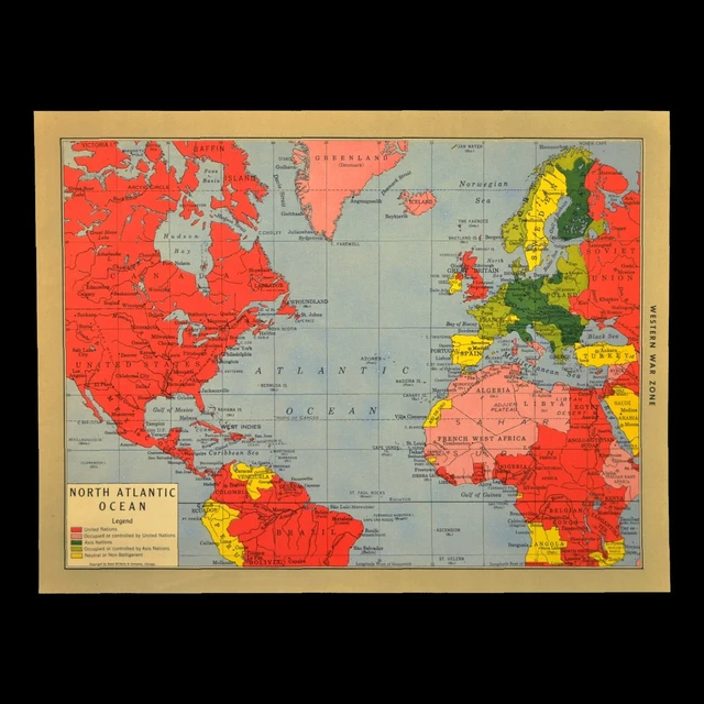 CA 1940 WWII Atlantic Ocean Map - Ca 1940 WWII Atlantic Ocean Map World War.webp