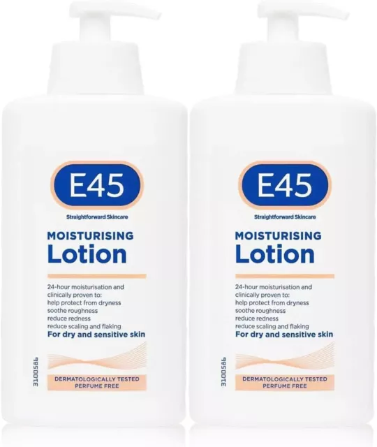 E45 Lotion Moisturiser Daily Body Pump Very Dry Sensitive Hydrated Skin 2x 500ml