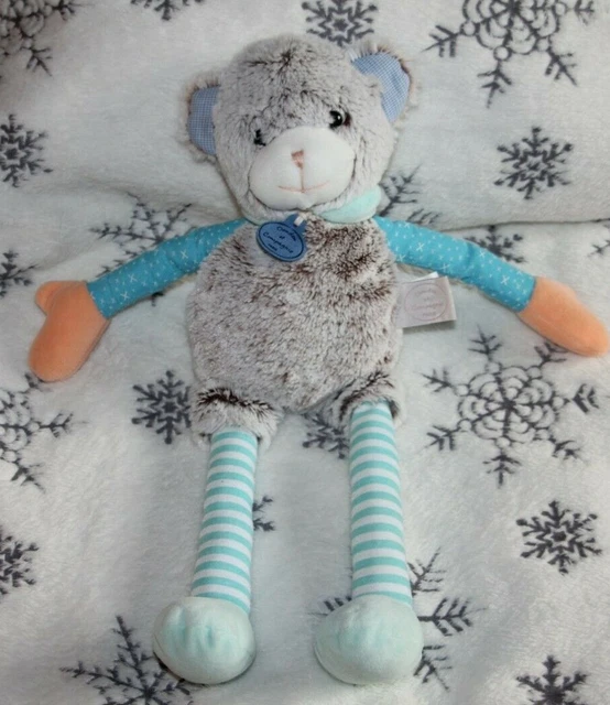 DOUDOU ET COMPAGNIE OURS LES CHOUPIDOUX BLEU GRIS RAYE com neuf