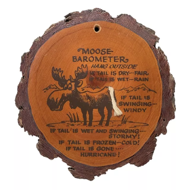 Vintage USA Mid Century Wooden Cedar Novelty Treen Moose Barometer 1960s 70s NM