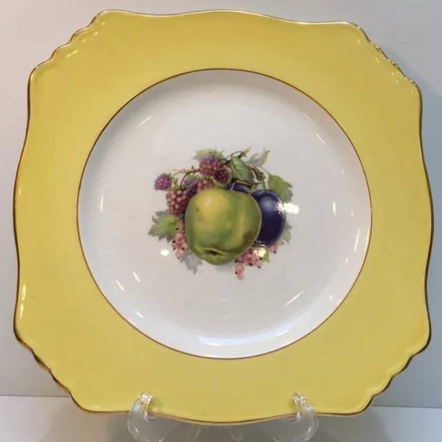 Royal Winton, Grimwades Yellow Square Plate w/Fruit England 8.5"
