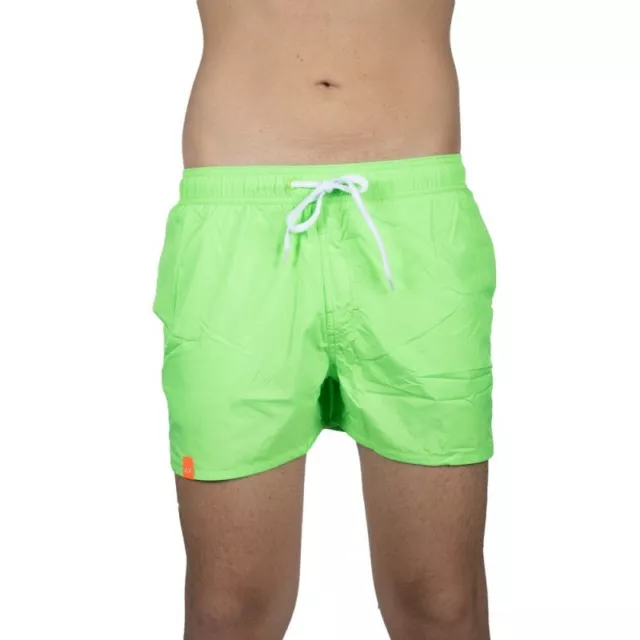 SUN68 Boxer Shorts Sea Man Mod. Swim Pant Water Print - Green Fluo And Military