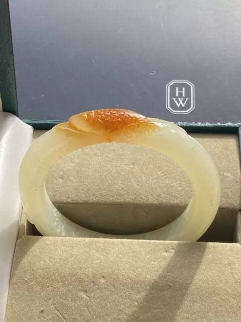 Superb Antique Chinese Hand Carved Translucent White Hetian Jade Bangle 57mm