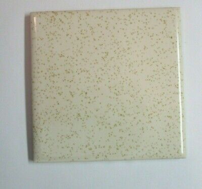 Wheeling USA 4-3/8" 1960s Gloss Brown Oatmeal on Beige Ceramic 1 Wall Tile Vtg