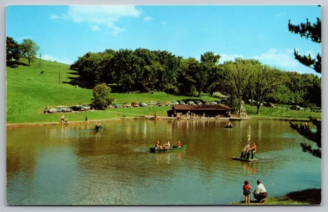 Schenk Lake Oglebay Park Wheeling West Virginia Boat Old Car Reflection Postcard