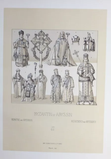 1880 - Byzanz Orient Asien Tracht costumes Kirche church Lithographie lithograph