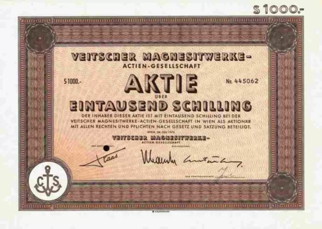 Veitscher Magnesitwerke AG 1976 Wien Trieben Breitenau RHI Radex Austria 1000 ÖS