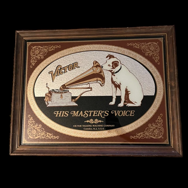 Victor His Master's Voice Vintage Framed Nipper Talking Machine Mirror Large