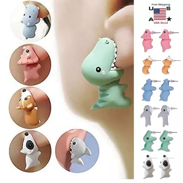 2× Cute Animal Bite Earring Cartoon Soft Clay Animal Stud Earrings Fun Gifts USA