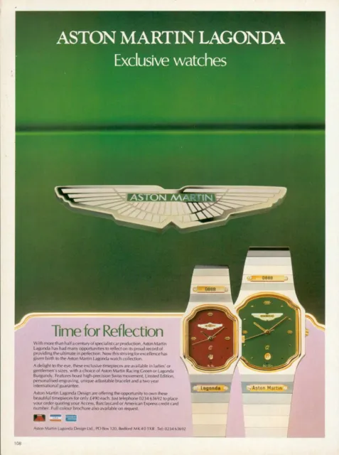 LAGONDA ASTON MARTIN Watch Magazine Print Ad jewelry accessory  1980's 1pg 1985