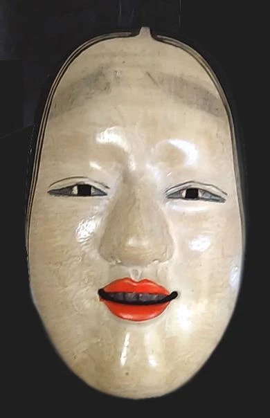 Komote Japanese Mask Wood Carving White Height 21cm Ink Lacquer Traditional