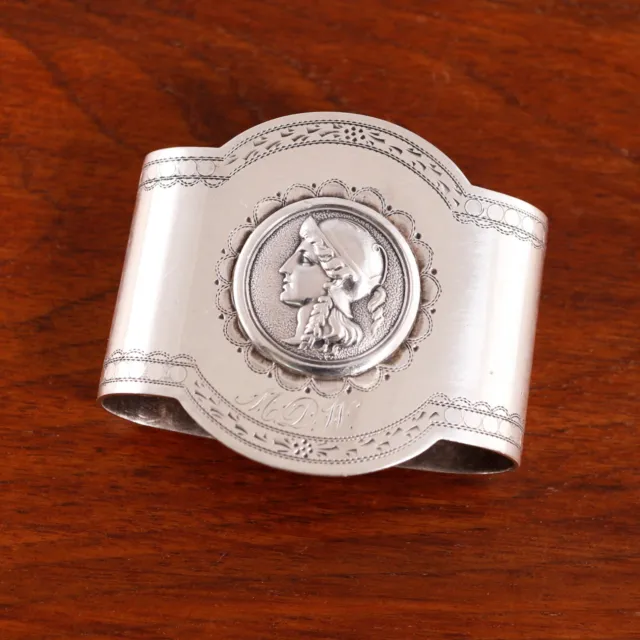 SUPERB AMERICAN NEOCLASSICAL COIN SILVER NAPKIN RING MEDALLION c.1850-70