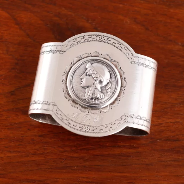 SUPERB AMERICAN NEOCLASSICAL COIN SILVER NAPKIN RING MEDALLION c.1850-70