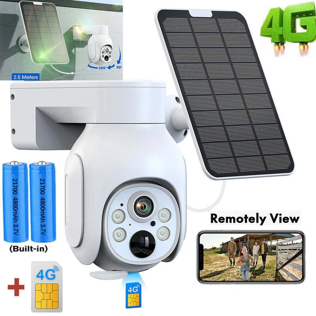 4G LTE CELLULAR Solar Security Camera PTZ Wireless Outdoor Battery ...