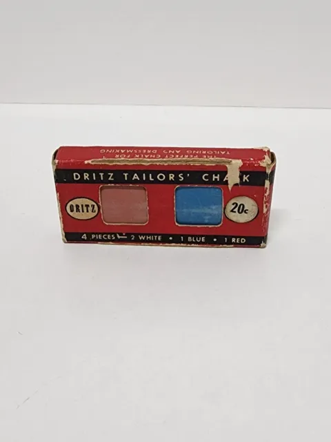 Vintage 1949 Small Box 10 Cent Box Dritz Tailors' Chalk Craft Sew White Blue Red
