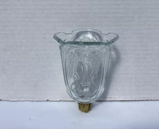 Vintage Homco Glass Votive Cup Globe Embossed Angel Glass Peg 5” Tall