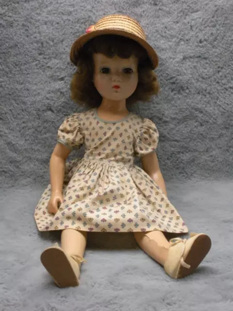 Vintage R&B Nancy Lee Doll Wig Hair Tan Dress Straw Hat Needs Restrung 20in