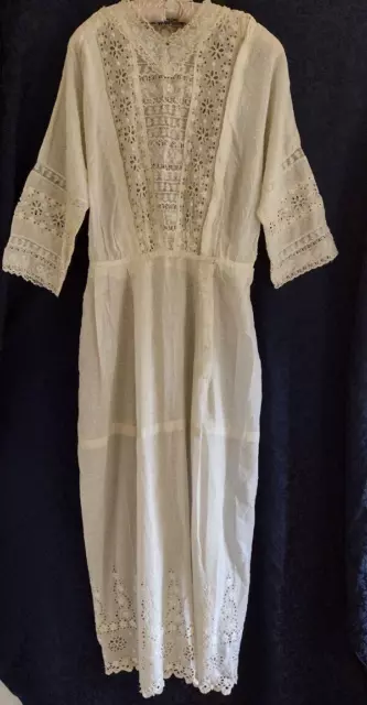 Antique 20s Normandy French Lace Dress Gown Wedding Ecru Lawn Cotton Edwardian
