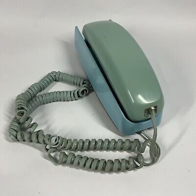 VINTAGE WESTERN ELECTRIC Green Blue Trimline Push-Button Wall Phone ...