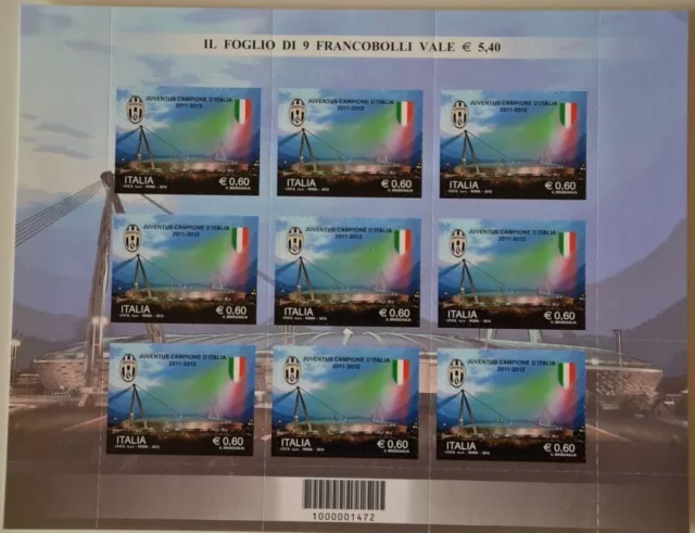 Repubblica ! 2012 Italia 650 Lire Juventus Campione Foglio Intero Mnh** ! 3390