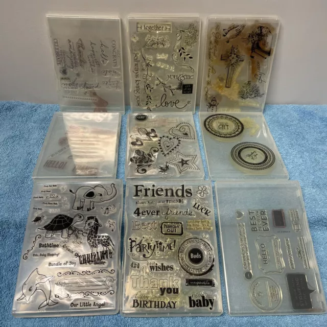 Lot of (9) Stampin' Up! Clear rubber stamp sets (Over 100 individual stamps)