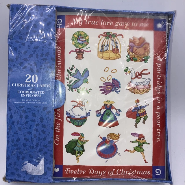 Vintage 20 Christmas Cards & Envelopes The 12 Days Of Christmas NEW