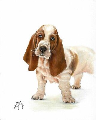 @ Original Oil Portrait Painting BASSET HOUND Artist Signed Puppy Dog Artwork