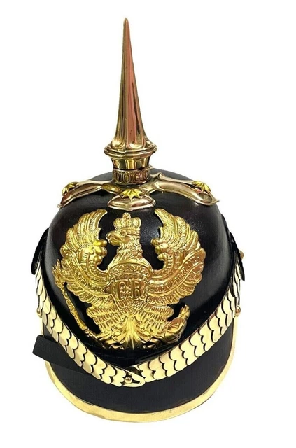 Casque en cuir prussien allemand Pickelhaube Casque WW2 Costume Helm